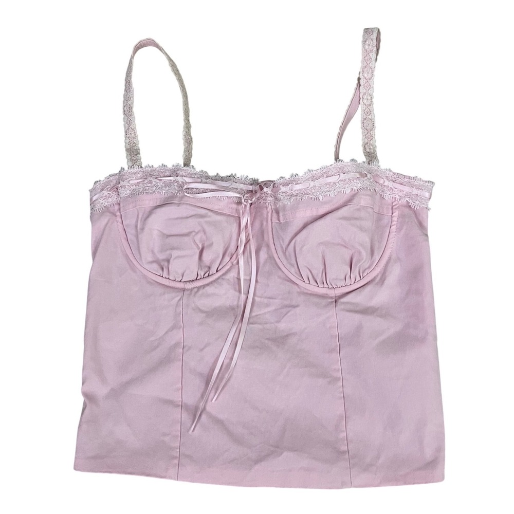 Beverly and Beck Corset Top Women Medium Pink Smocked Lace Trim‎ Bustier